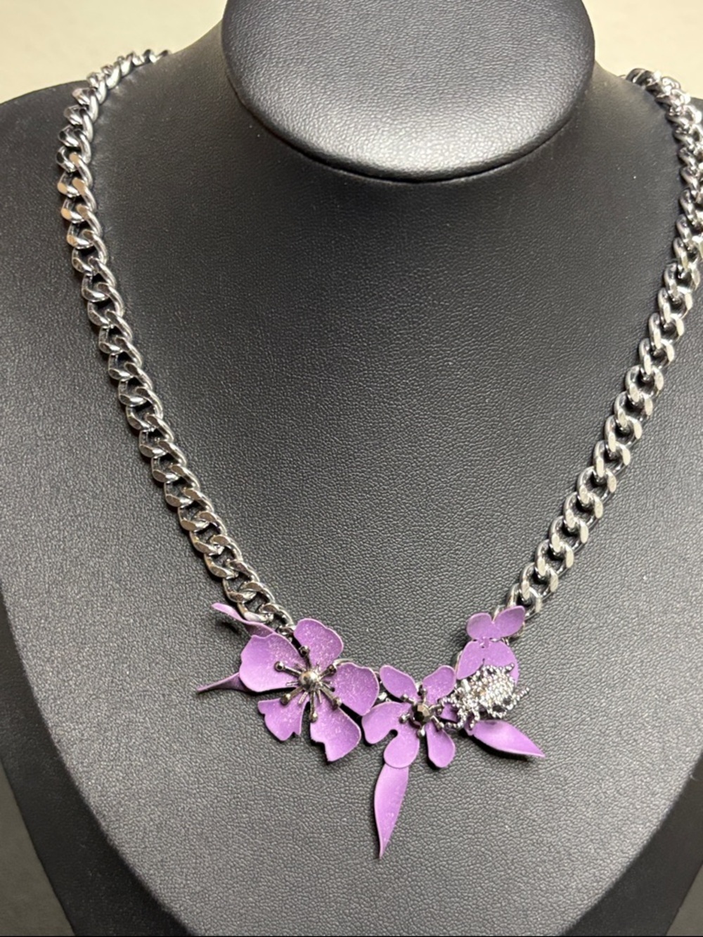 Simply Vera Vera Wang Rhinestone Spider Silver Tone Purple Flower Necklace